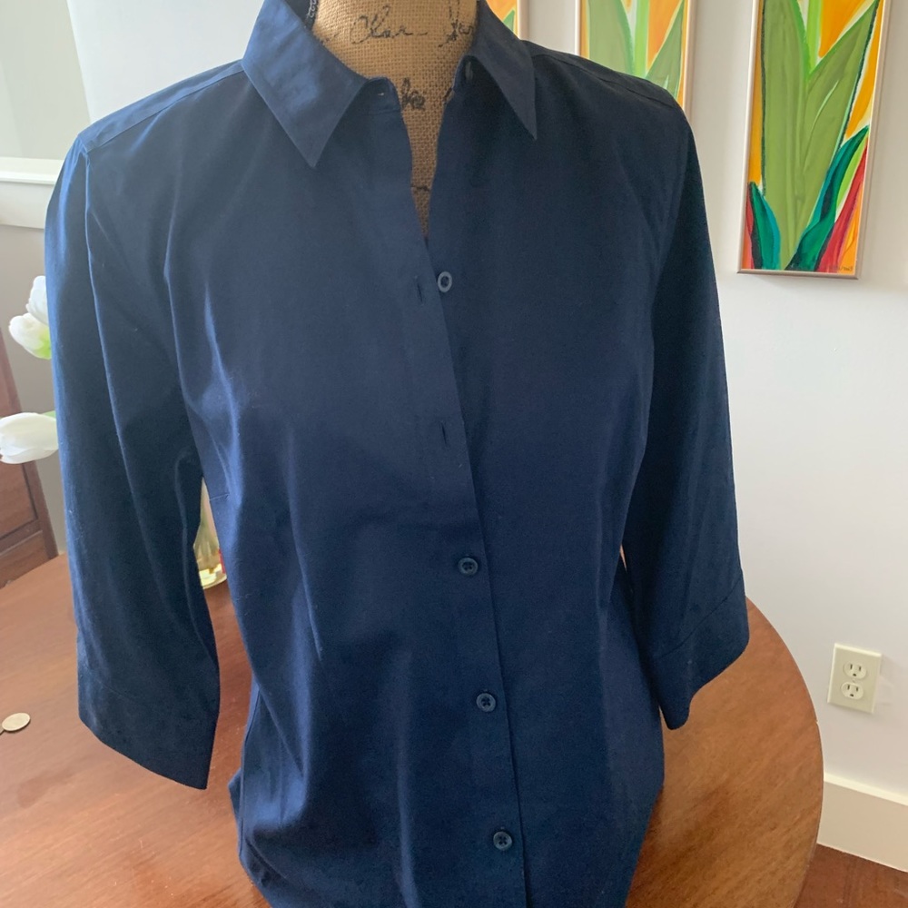 Deep blue Chicos button down shirt